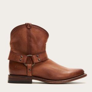 $388 Frye Wyatt Harness Cognac Brown Leather Cowboy Western Short Ankle Boot